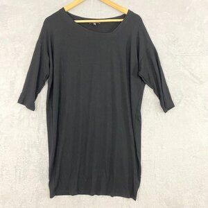 Eileen Fisher Shift Dress Size MP Medium Petite Black 3/4 Sleeve Asymmetric Neck